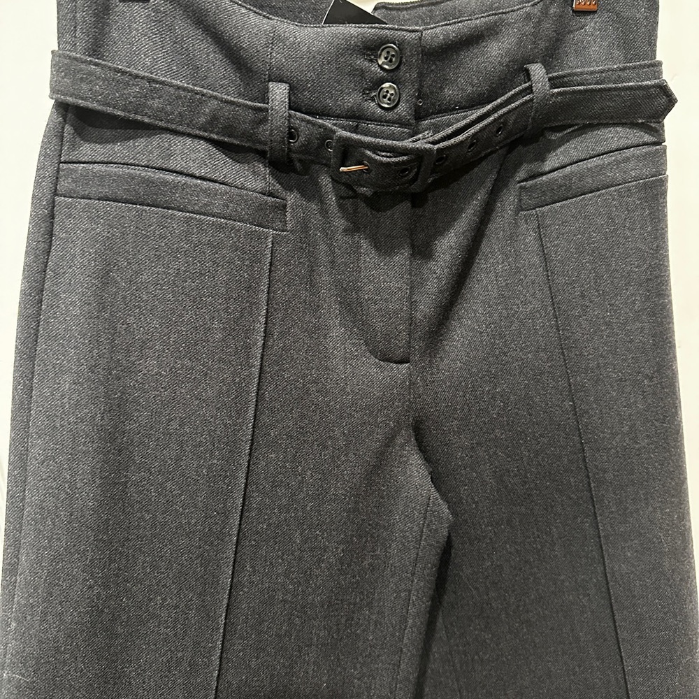Searle Italy Charcoal Wool High-Waist Belted Trouser Pants Size 4